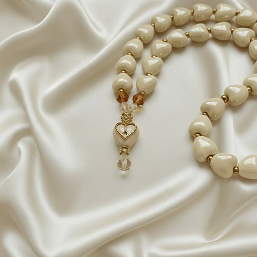 Ivory Hearts Tasbih & Pouch